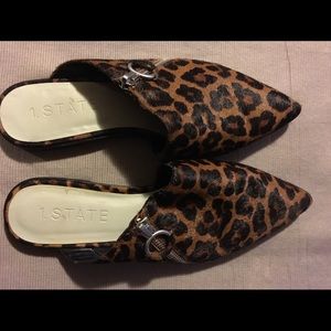 1.state calf hair leopard print flat mules